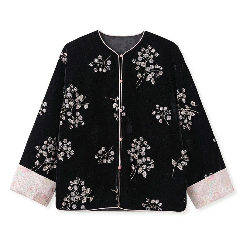 Yailla Versatile Autumn/Winter New Style Chinese Style Cherry Blossom Embroidery High-End Design New Chinese Style Bead Embroidery Light Luxury Rich Noble Coat Cotton Coat Women'S Retro Style Top Niche Design Tang Coat Suit - Image 1